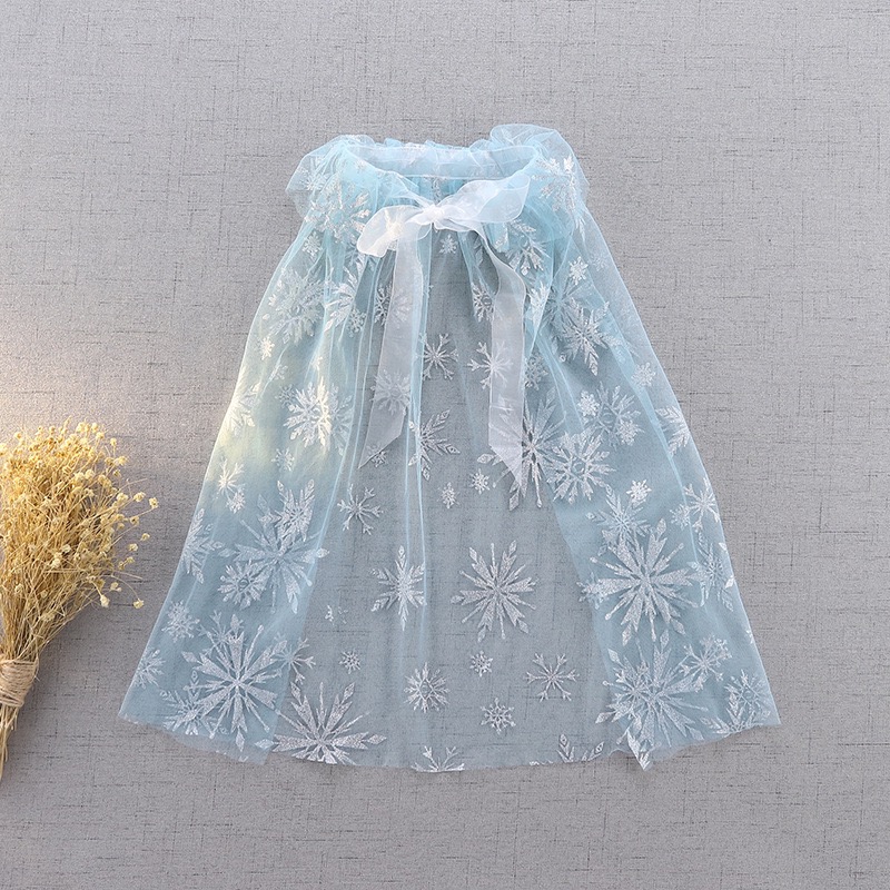 ชุดเจ้าหญิงเอลซ่า รุ่นเด็กเล็ก แขนกุดปักเลื่อมพร้อมผ้าคลุมสกรีนลาย Snow Flake