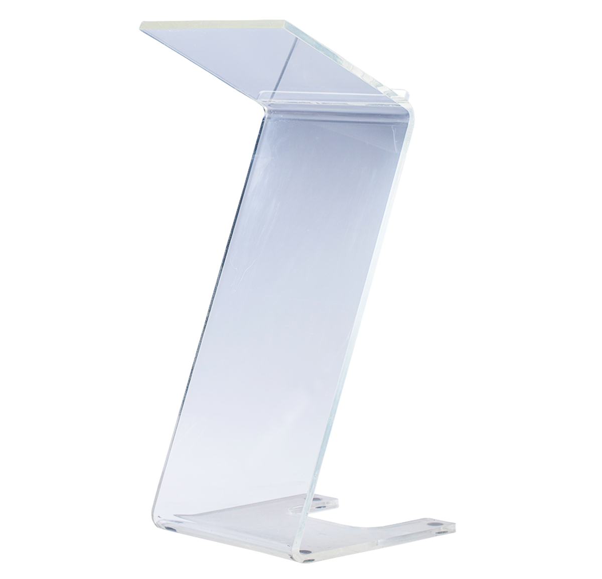 โพเดียม อะคริลิคใส รูปทรง Z ขนาด(W)50 x (L)60 x (H)119 cm. TOP เอียงพร้อมกันตก วัสดุอะคริลิคใส หนา 20 มม.