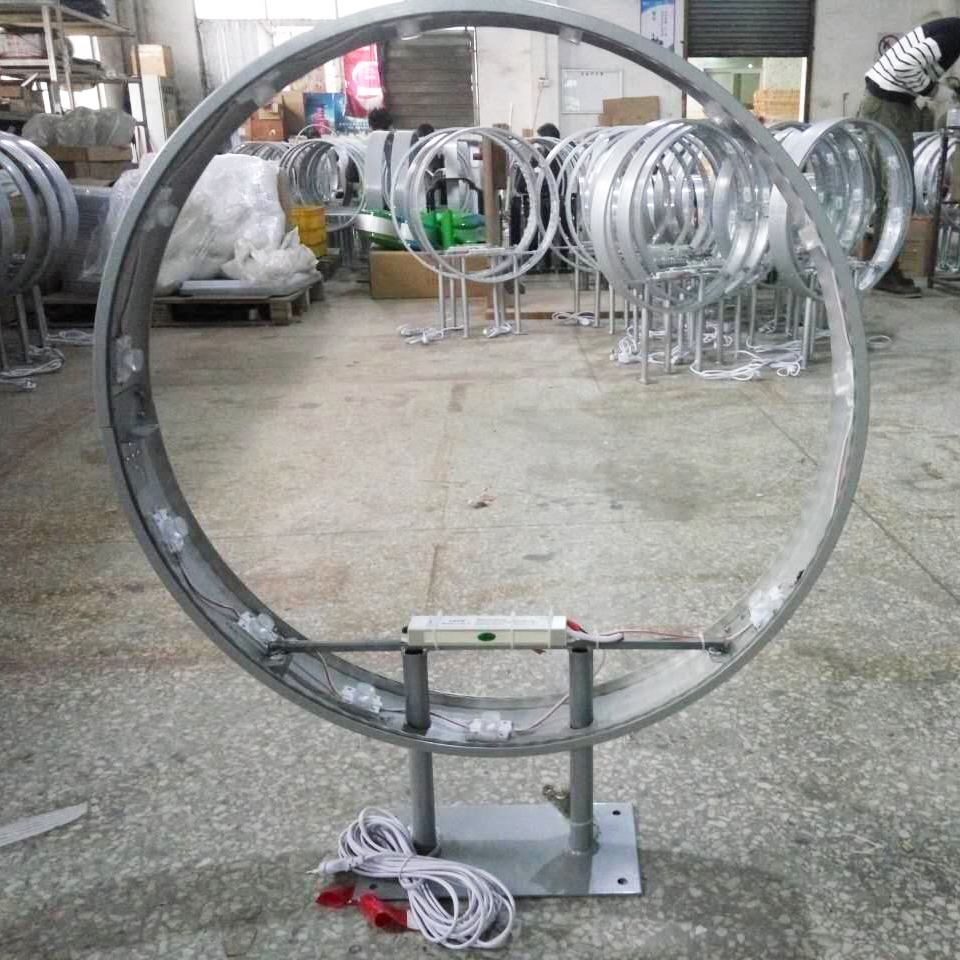 ตู้ไฟLED วงกลม 2 หน้า พร้อมงานพิมพ์สติ๊กเกอร์ ขอบสีเงิน อะคริลิคปั๊มนูน ขนาด30-120 ซม. (ราคาโครงพร้อมงานพิมพ์สติ๊กเกอร์)