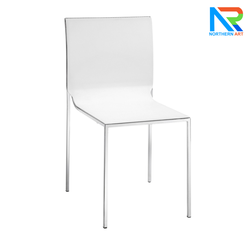 เช่าเก้าอี้ พลาสติก ABS สีขาว ทรงเหลี่ยม ขาเหล็กชุบโครเมียม