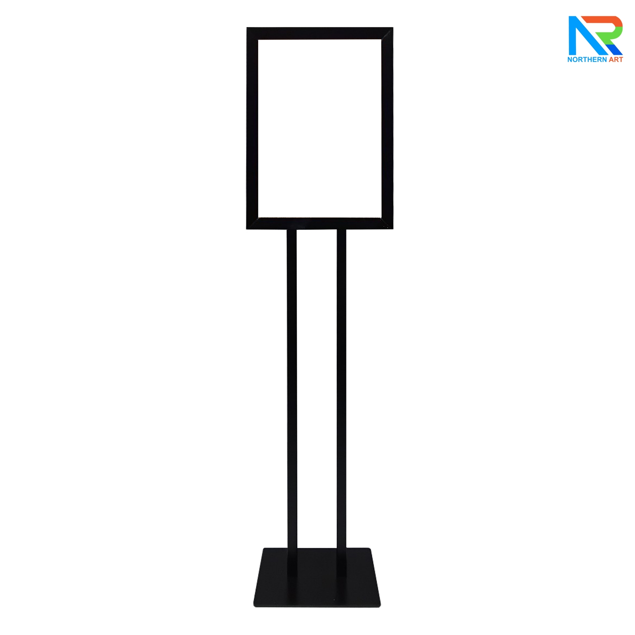 โปสเตอร์สแตนด์เหล็ก A3 สีดำ เสาคู่ ฐานเหลี่ยม ขนาด (W)35 x (L)47 x (H)145 cm. พร้อมแผ่นอะคริลิคใส 2 มม.2แผ่น สอดงานพิมพ์ด้านบน