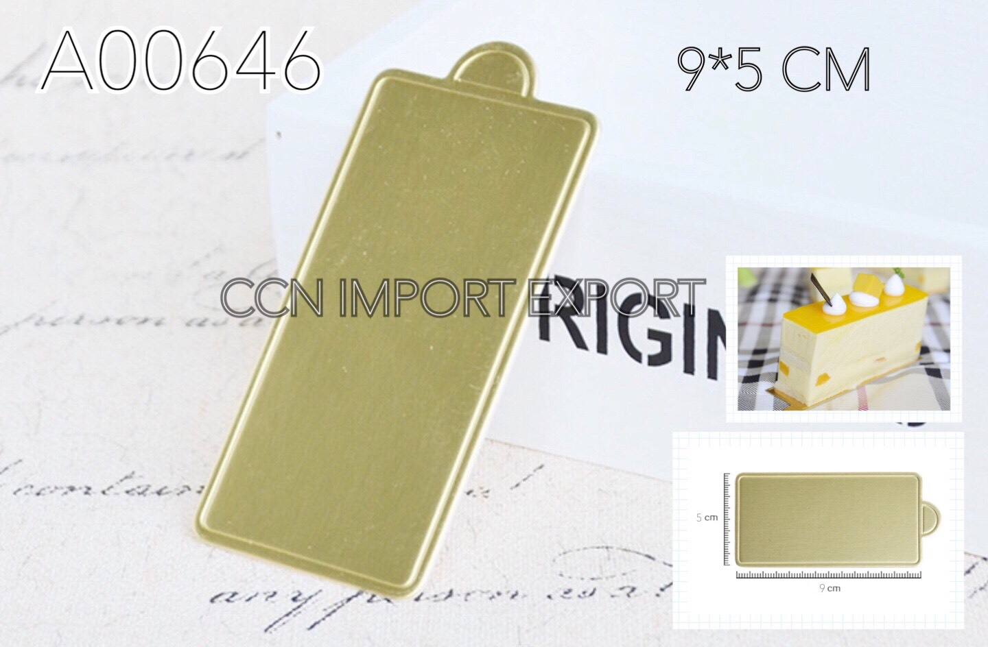 แผ่นรองเค้กสี่เหลี่ยมยาว สีทอง 9.5 x 9.5 cm.