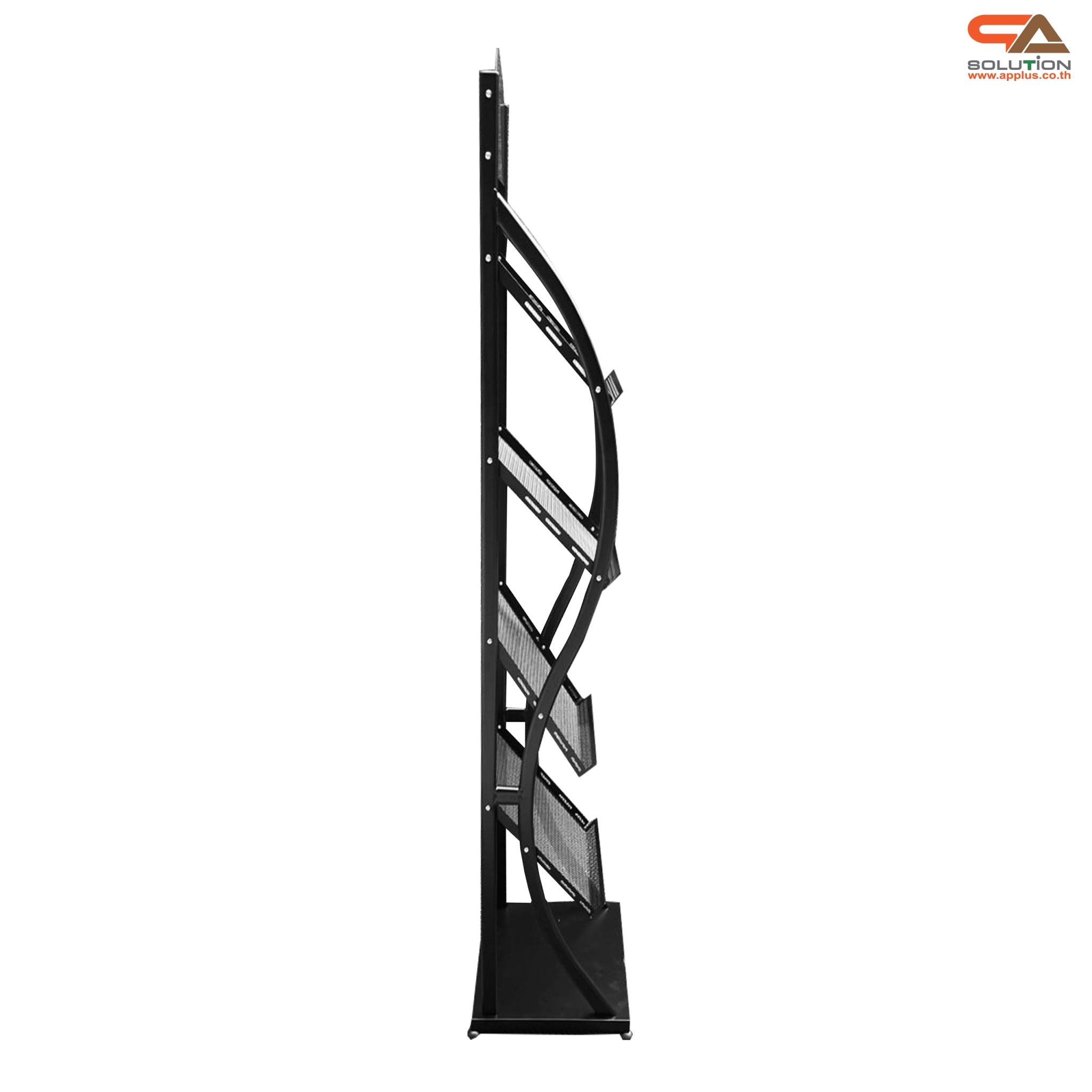 ชั้นวางโบรชัวร์เหล็กA4 สีดำ 4 ชั้น ทรง S ขนาด (W)31.5 X (L)31 X (H)149 cm. ถอดประกอบได้