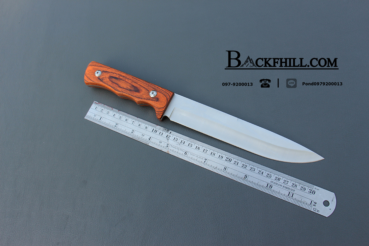 มีดใบตายแมวป่า Stainless Steel ด้ามไม้