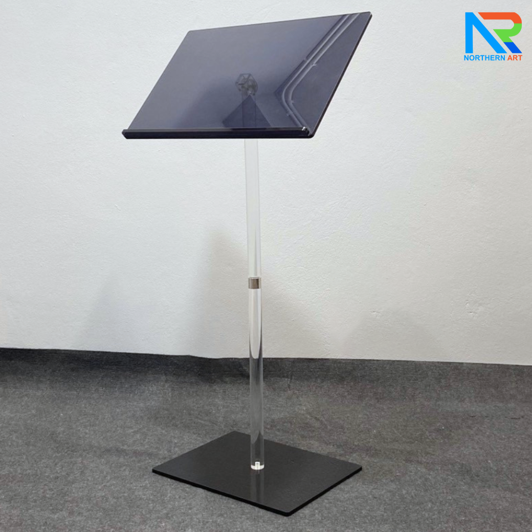 CLEARANCE SALE! เมนูสแตนด์ อะคริลิคสีดำใส TOP ปรับเอนได้ ขนาด (W)60 x (D)40 x (H)120 cm. อะคริลิคหนา 10 มม. ถอดประกอบได้