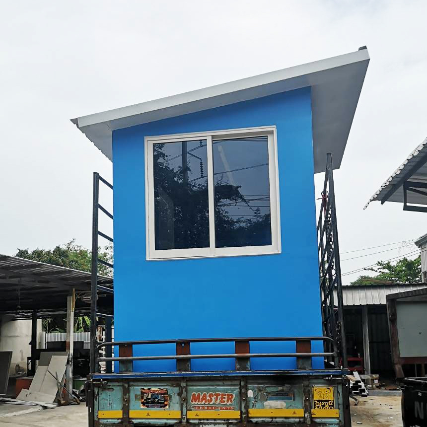 ป้อมยามสำเร็จรูป หุ้มเสา ขนาด (W)1.50 x (L)2.00 x (H)2.60 ม. โครงเหล็ก กรุแผ่นสมาร์ทบอร์ด บานหน้าต่างอลูมิเนียม