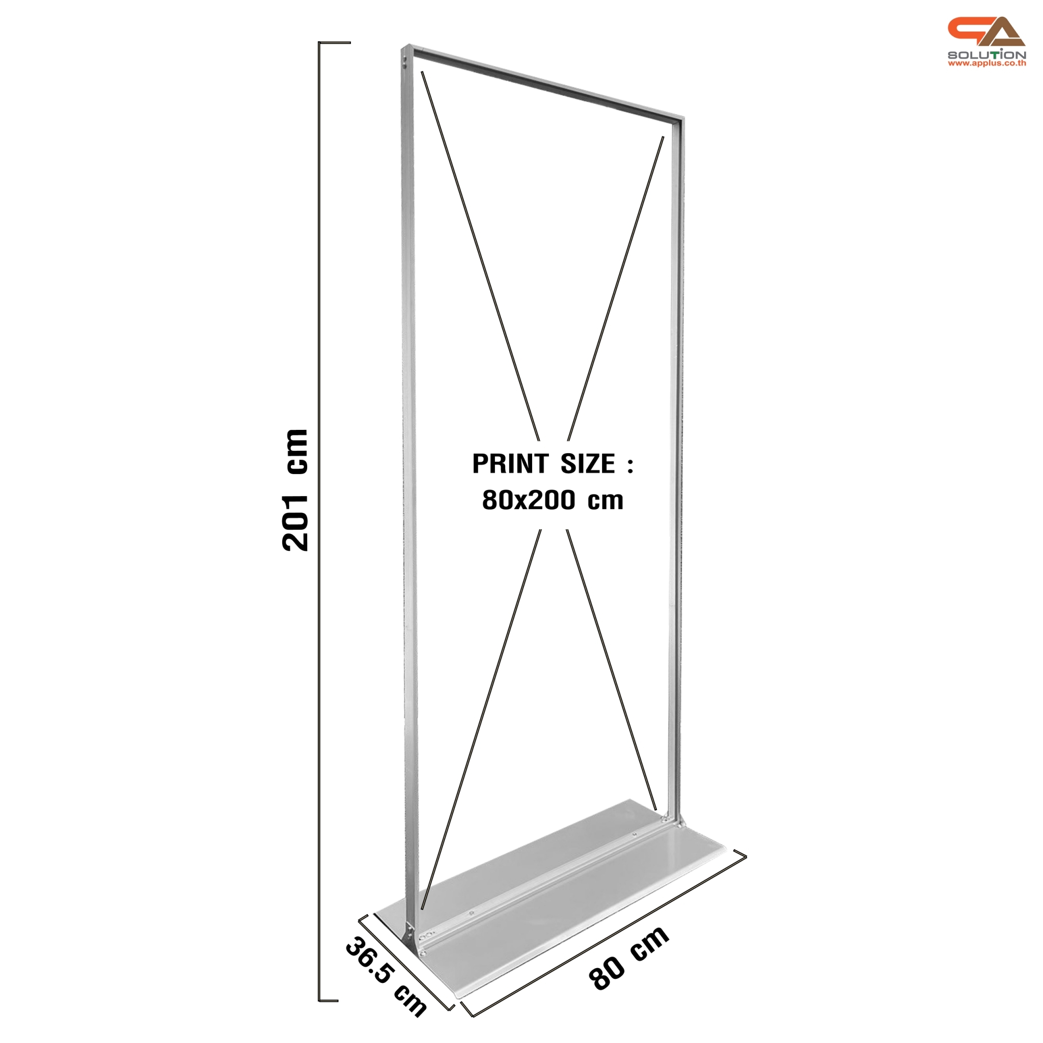 ป้ายตั้งพื้น รุ่นLUXURY ขนาด 80x200 ซม. โครงอะลูมิเนียม ฐานเหล็กหนา โชว์งานพิมพ์ 2 ด้าน ถอดประกอบได้