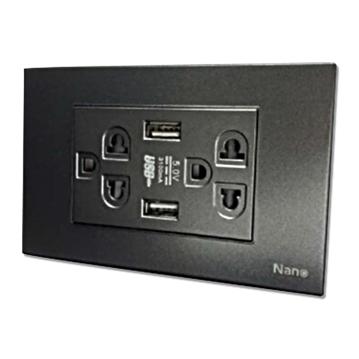 NANO ชุดเต้ารับคู่มีกราวน์ และม่านนิรภัย+USB 3.1A 5V ขนาด 2 ช่อง Urban series สีดำ รุ่น CP55U-B
