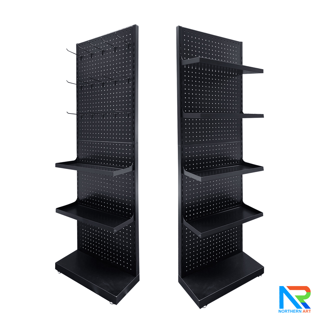 เช่าชั้นวางสินค้าเหล็ก ขนาด(W)50 x (D)25 x(H)150 cm. สีดำ ปรับจำนวนชั้นและขอแขวนได้ตามความต้องการ