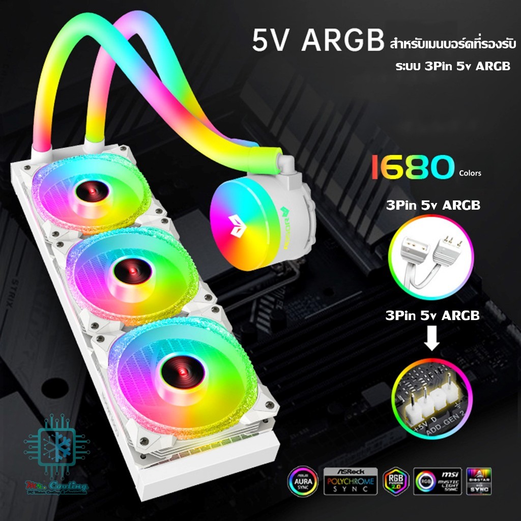 Liquid CPU Cooler รุ่นพิเศษท่อน้ำเรืองแสง 5vARGB Auto RGB รุ่นAOSOR AS360 AS240 รองรับINTELและAMD