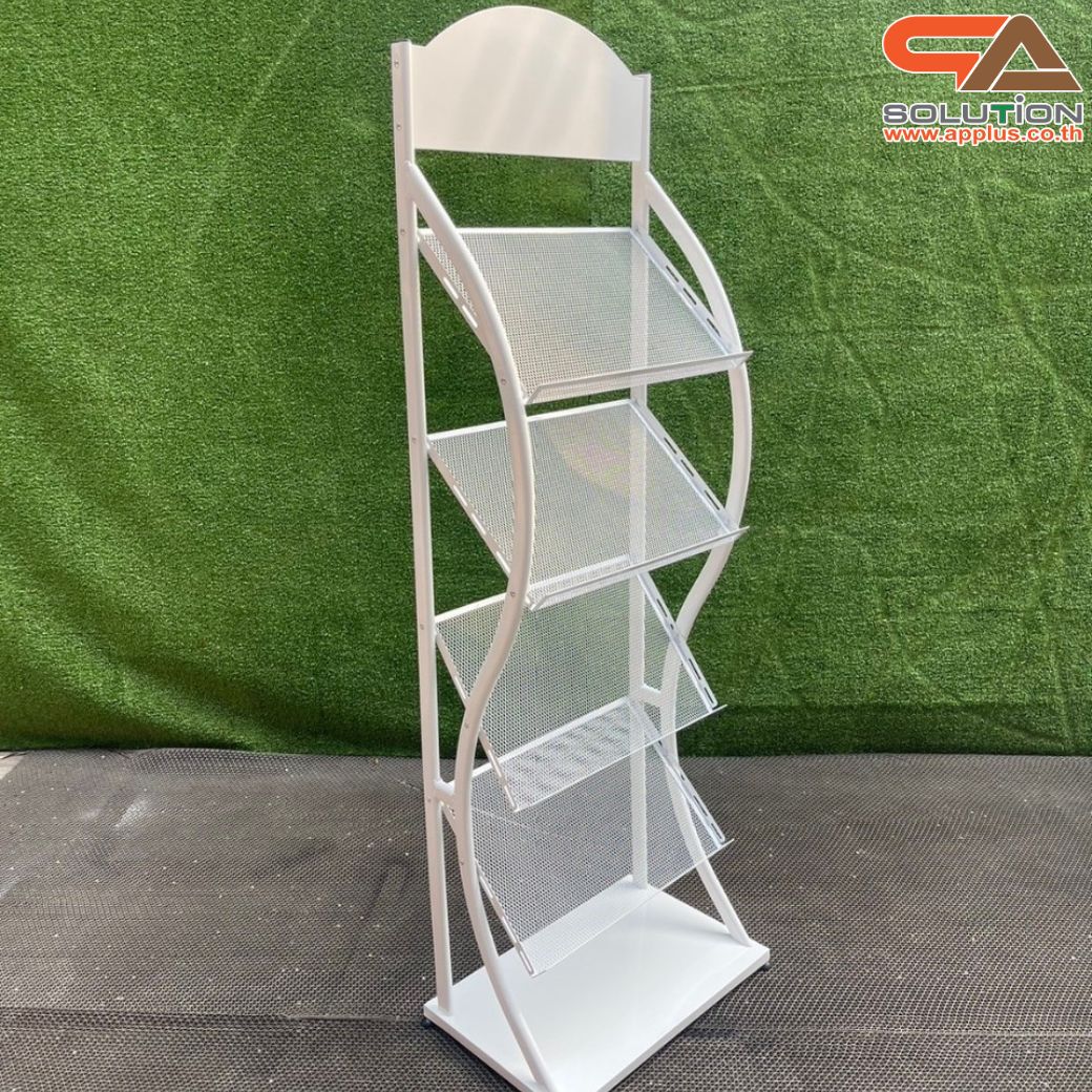 ชั้นวางโบรชัวร์เหล็ก 4 ชั้น สีขาว ขนาด (W)49.5 x (D)31 x (H)150 cm. ถอดประกอบได้