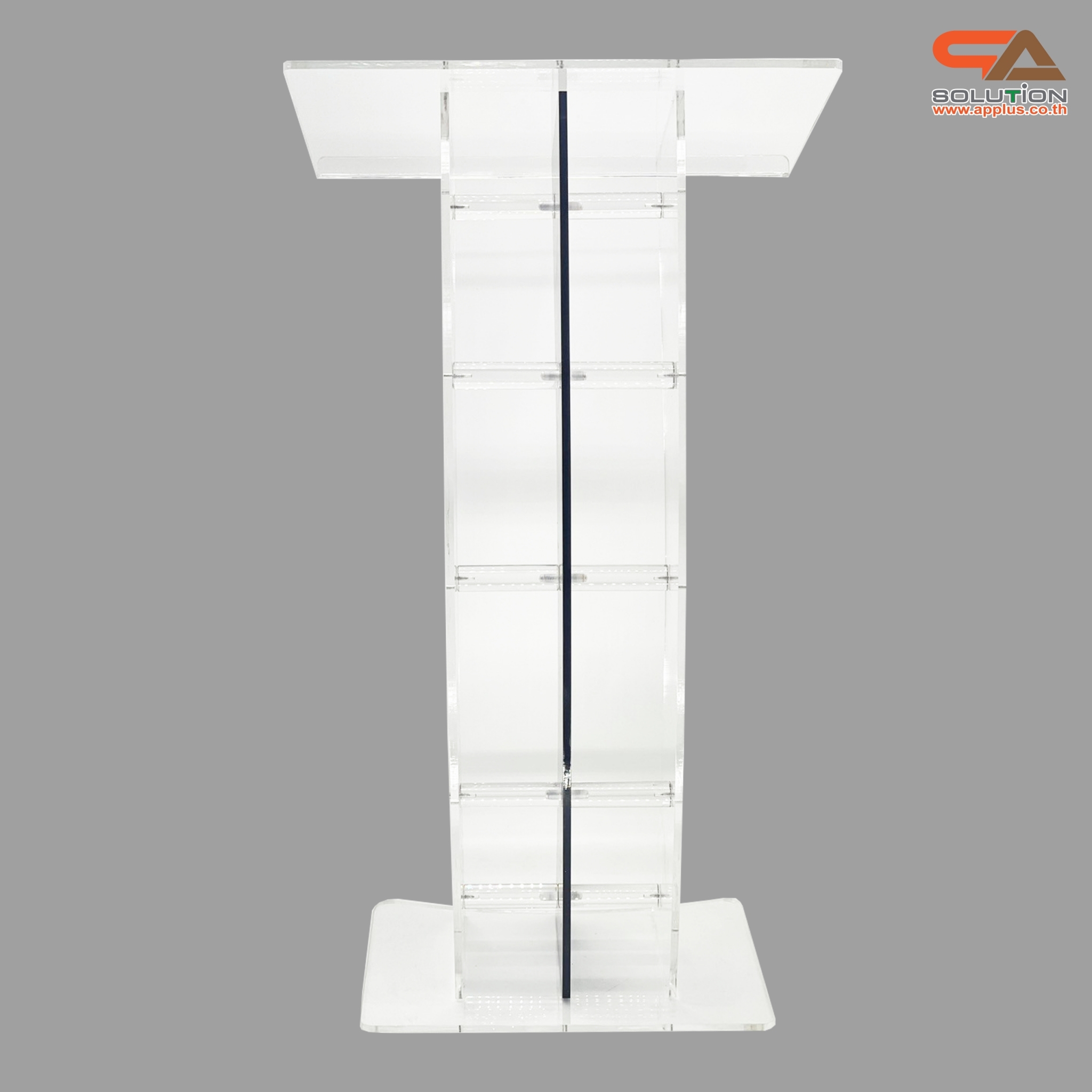 โพเดียมอะคริลิคใส และอะคริลิคสีน้ำเงิน ขนาด(W)60 x (L)42 x (H)113 cm. TOP เอียงพร้อมกันตก