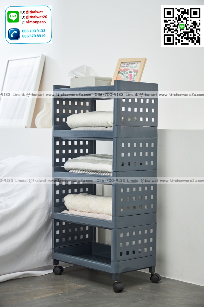 P06753 ชั้นวางของเอนกประสงค์ 5 ชั้น (30*48*98 cm) มีล้อ ดีไซน์ใหม่ สีเทา No.1073M5 ราคาขายส่งต่อ 6 ชุด: เฉลี่ย 335 บต่อชุด