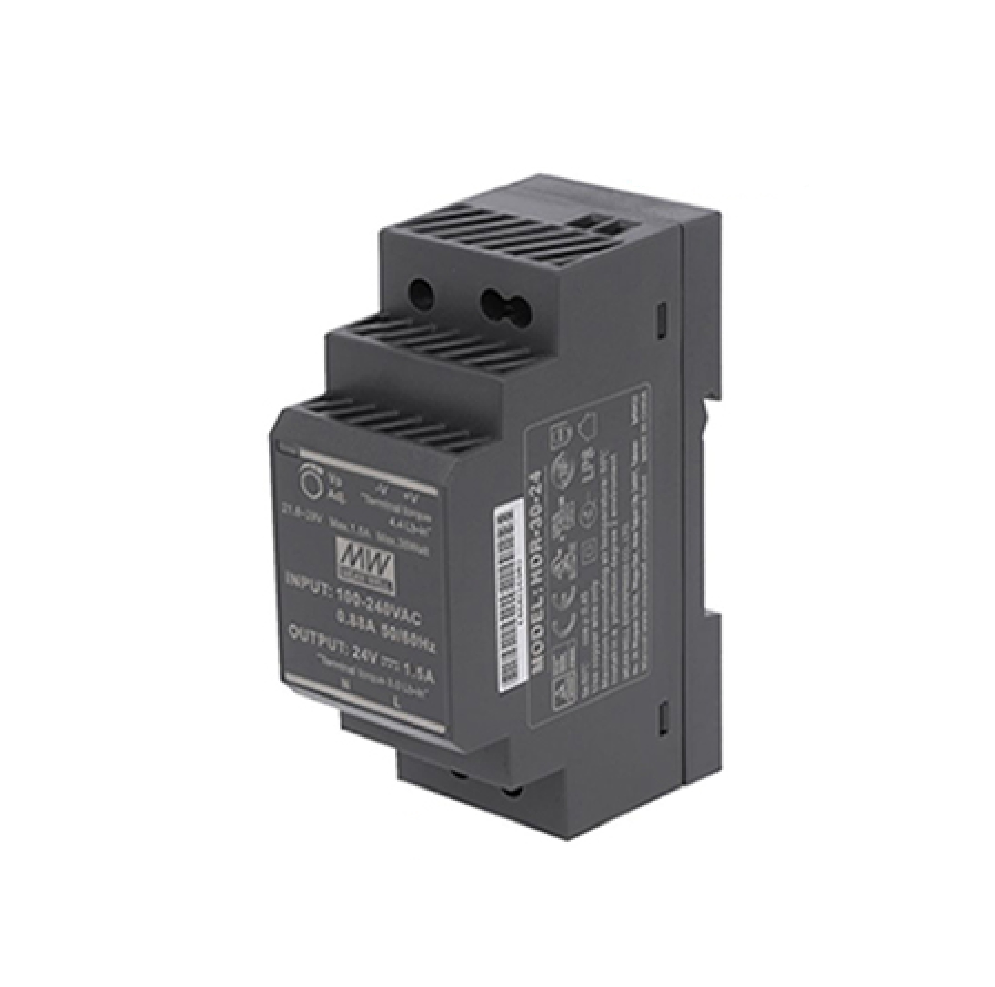 Meanwell HDR-30-24 30W มินิหน้าดำ (เกาะราง) DIN Rail O/P 24V (1.5A) Ultra Slim Step Shape Power Supply