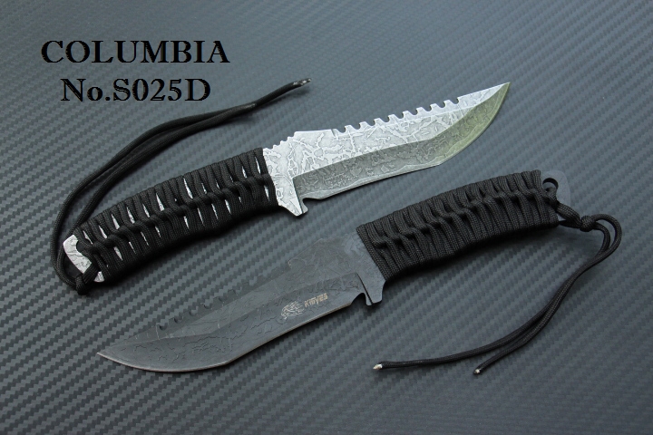 มีดใบตาย COLUMBIA รุ่น S025D สีรมดำ มีด FULL TANK สีเหล็กดิบใบลาย พร้อมซองไนลอน