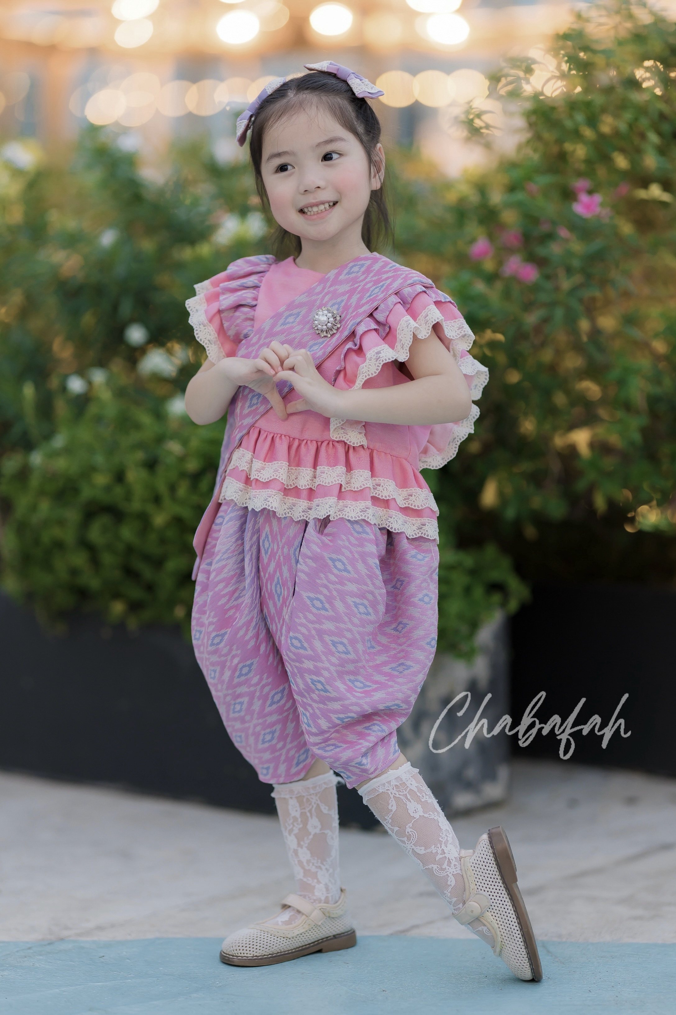 (เซต 4 ชิ้น) ชุดไทยแบรนด์ Chabafah รุ่น "ศิรินภา" สีชมพูหวาน