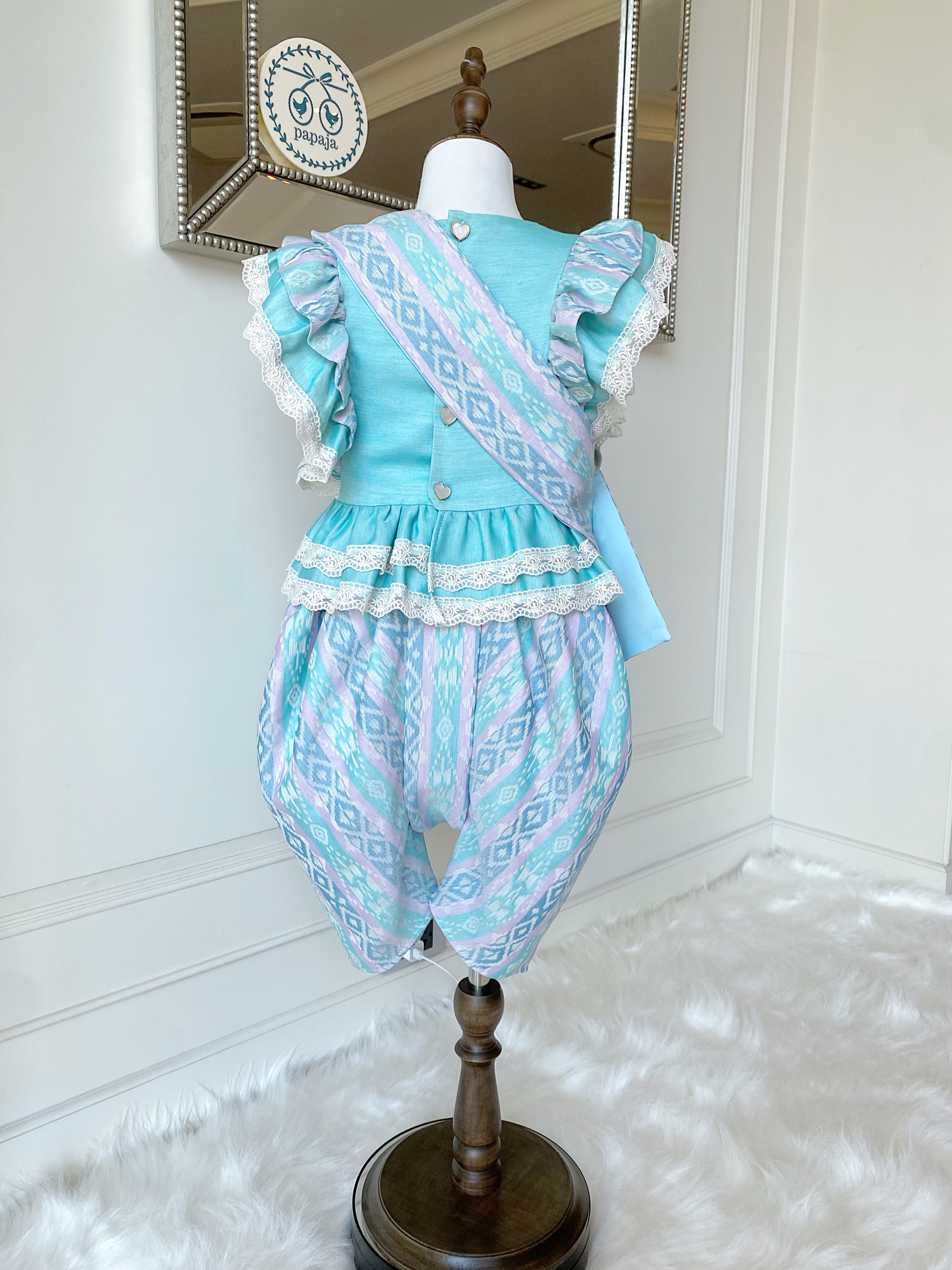 (เซต 4 ชิ้น) ชุดไทยแบรนด์ Chabafah รุ่น ศิรินภา สีฟ้า