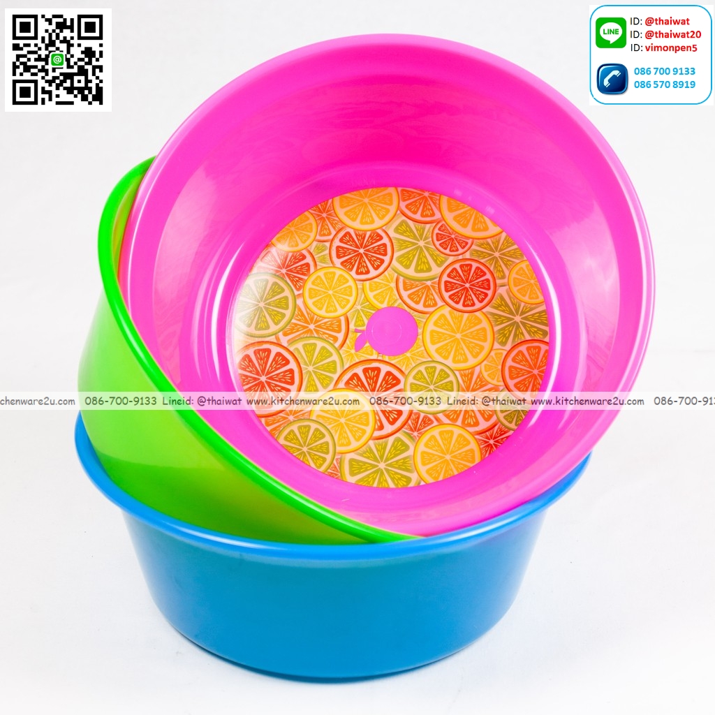 P08981 กะละมังกลม 30 ซม.พิมพ์ฟอยด์ (30*30*12 cm) สีสวย No.236 ราคาส่งต่อ 1 โหล: 12 ใบ
