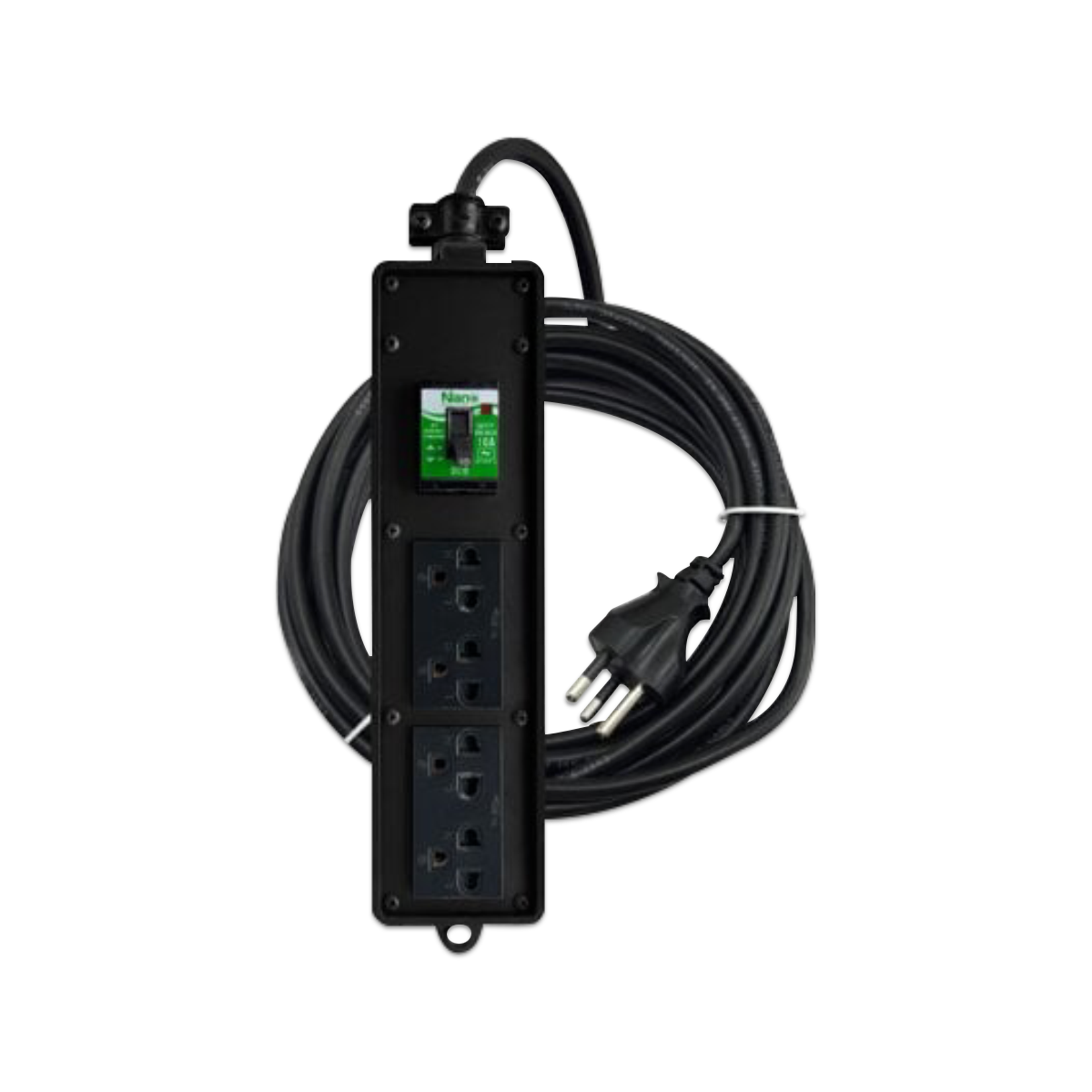 NANO บล็อคยาง 2x10" เต้ารับ 4 ช่อง + เซฟตี้เบรกเกอร์ 15A (สายยาว 5M) Black Series รุ่น RBB16SF4-210-5M (1 ชิ้น/กล่อง)