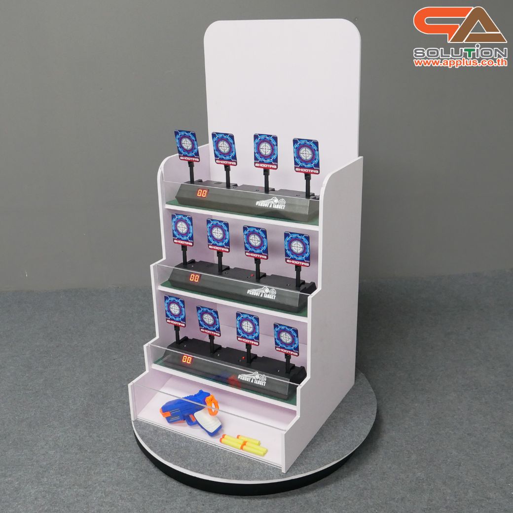เช่าเกมส์ยิงเป้านิ่ง ตั้งโต๊ะ ขนาด (W)40 x (D)40 x (H)90 cm. พร้อมเป้านิ่ง 4 แผ่น 3 ชุด และปืนกระสุนโฟม 1 กระบอก