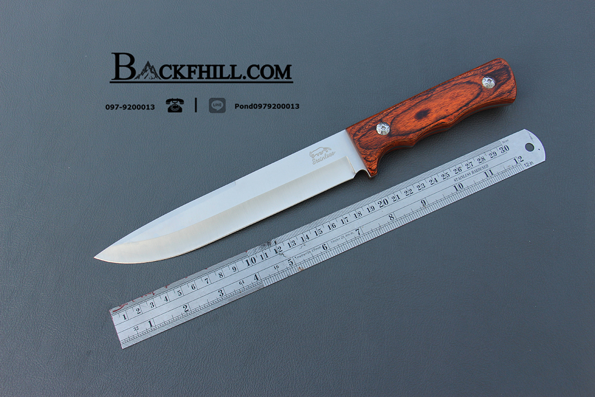 มีดใบตายแมวป่า Stainless Steel ด้ามไม้