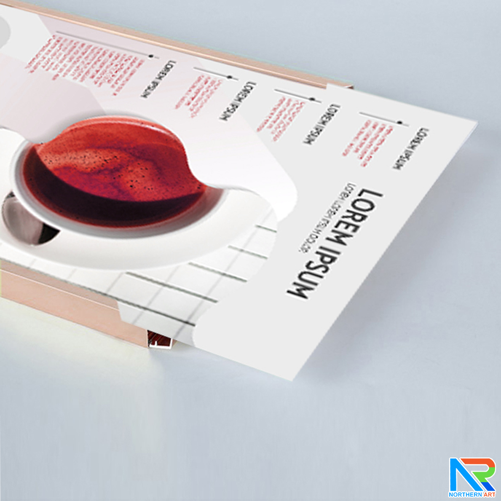 กรอบภาพ รุ่น B สีโรสโกลด์ เปิดเฟรมด้านบนเพื่อสอดงานพิมพ์ น้ำหนักเบา ติดตั้งง่าย ไม่ต้องเจาะผนัง