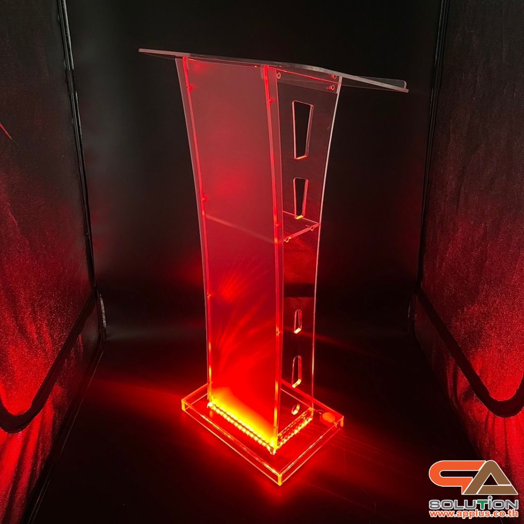โพเดียมอะคริลิค เรืองแสงLED เปลี่ยนสีได้ พร้อมรีโมท TOP เอียงพร้อมกันตก ขนาด(W)60 x (L)40 x (H)114 cm.