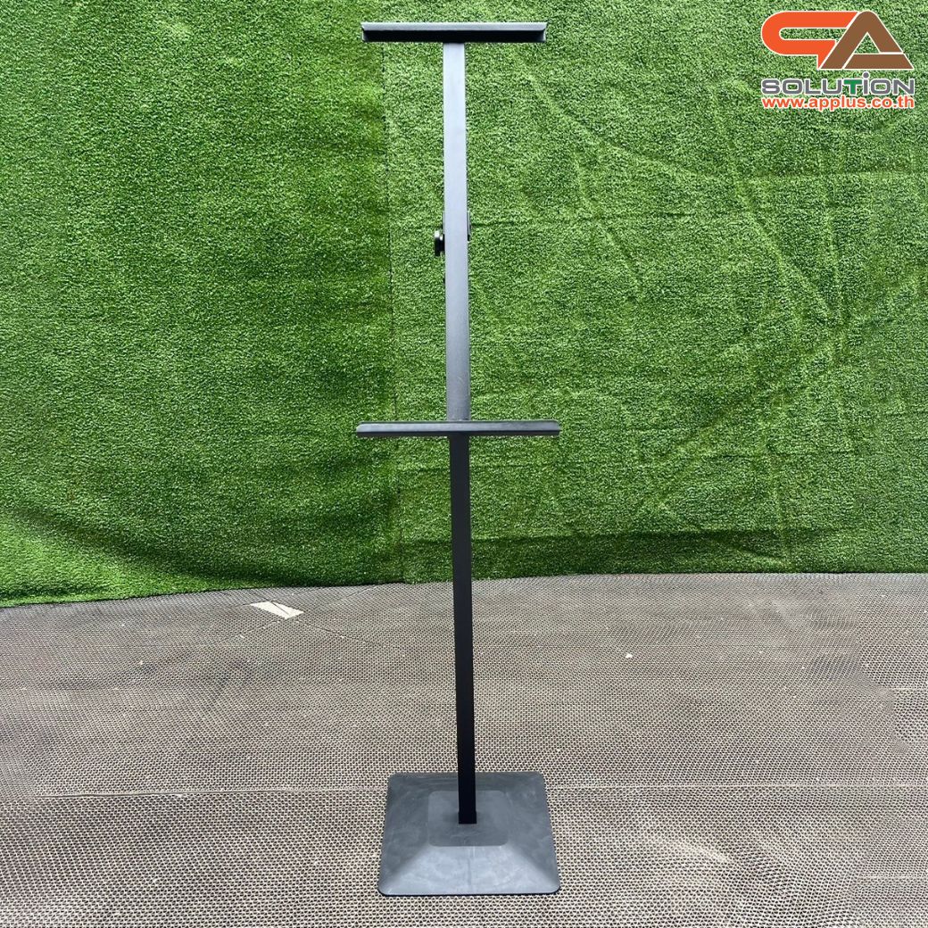 ขาตั้งโปสเตอร์เหล็ก แบบเอียง ฐานพลาสติก-ขึ้นรูป เสริมแผ่นยางถ่วงน้ำหนัก โชว์งานพิมพ์ 1 ด้าน ปรับระดับ-ปรับเอนได้ ถอดประกอบเคลื่อนย้ายสะดวก