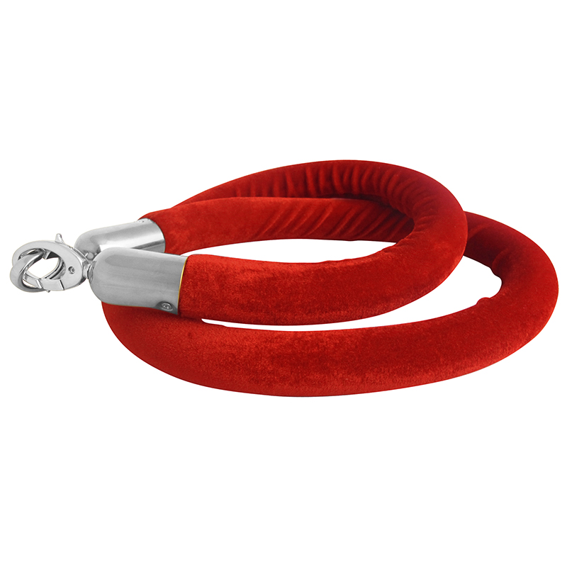 โซ่คล้องเสากั้นทางเดิน กำมะหยี่สีแดง 1.50 เมตร ตะขอสีเงิน 0608-006