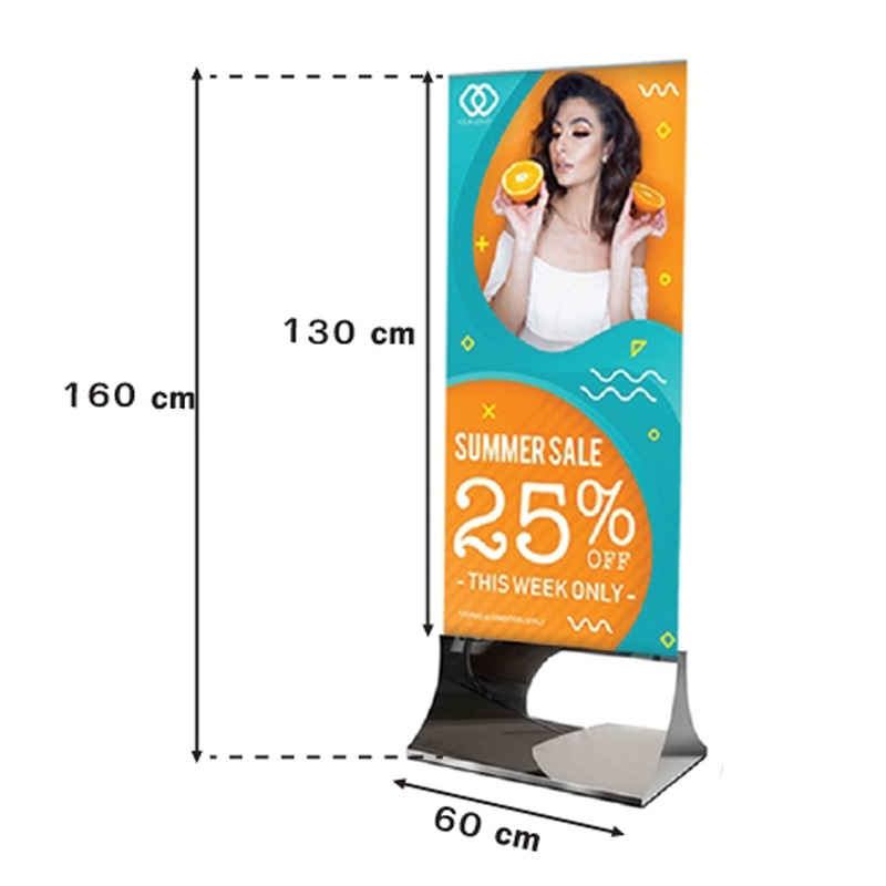 CLEARANCE SALE! ป้ายตั้งพื้น ฐานสแตนเลสเงาพร้อมล้อ ขนาด 60x160 ซม.ถอดประกอบได้ โชว์งานพิมพ์สองด้าน ( ราคาเฉพาะฐาน ไม่รวมแผ่น)