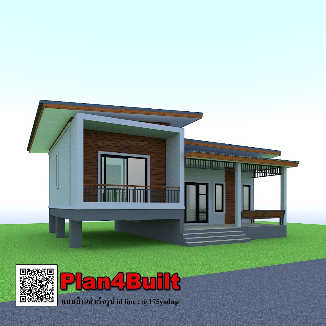 แบบบ้านสไตล์โมเดิร์นชั้นเดียว 2ห้องนอน 1 ห้องน้ำ