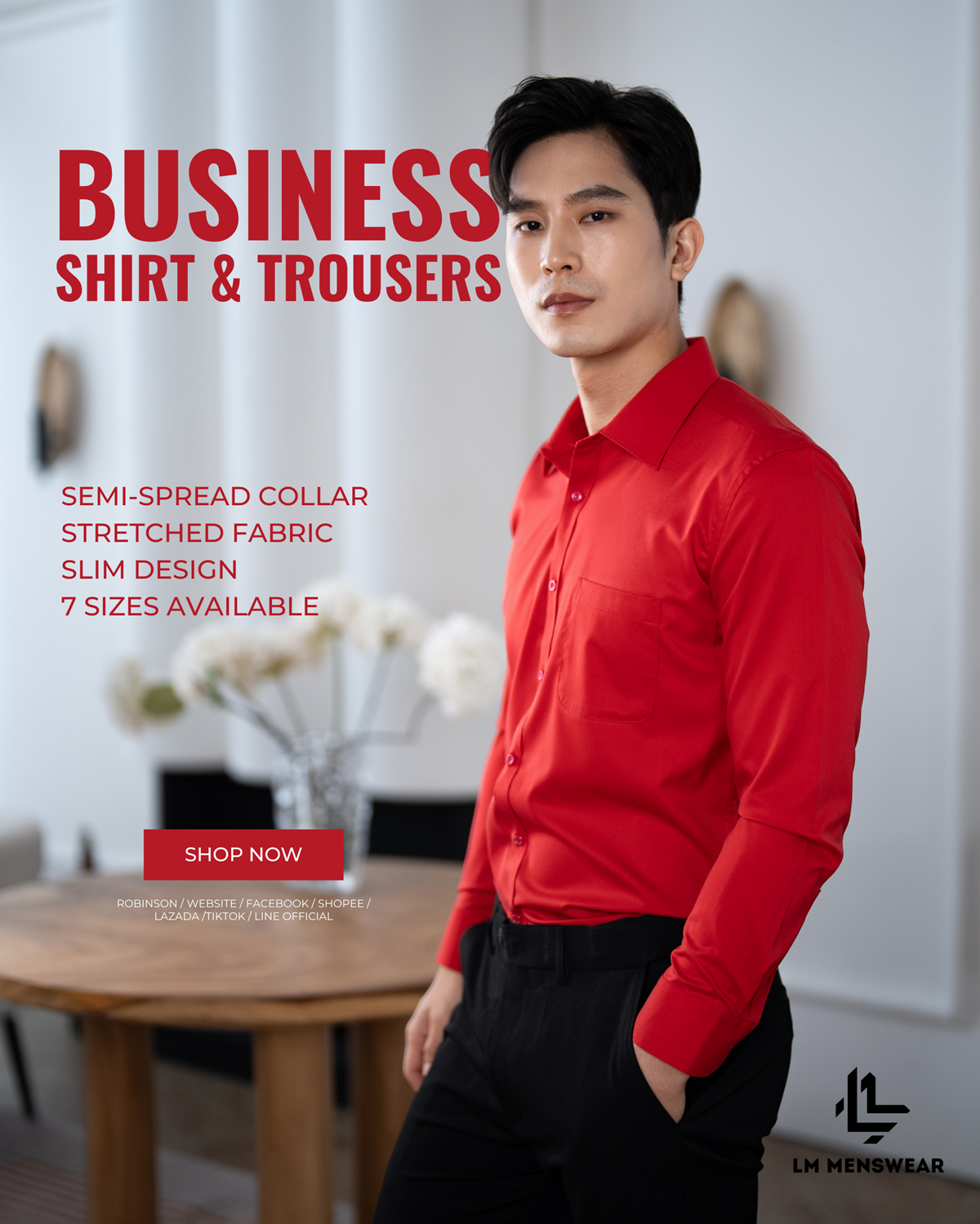 Business Shirt เสื้อเชิ้ต รุ่นบิสเนส โทนสีขาว ปก Semi-Spread Collar ทางการ เหมาะสำหรับใส่เน็คไทด์
