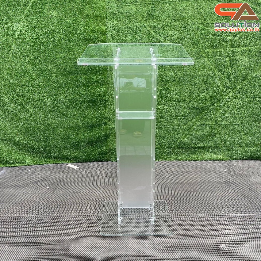 โพเดียมอะคริลิคใส รุ่น AC-12 ด้านหน้าอะคริลิคฝ้า TOP เอียง ขนาด(W)60 x (L)45 x (H) 113 cm.