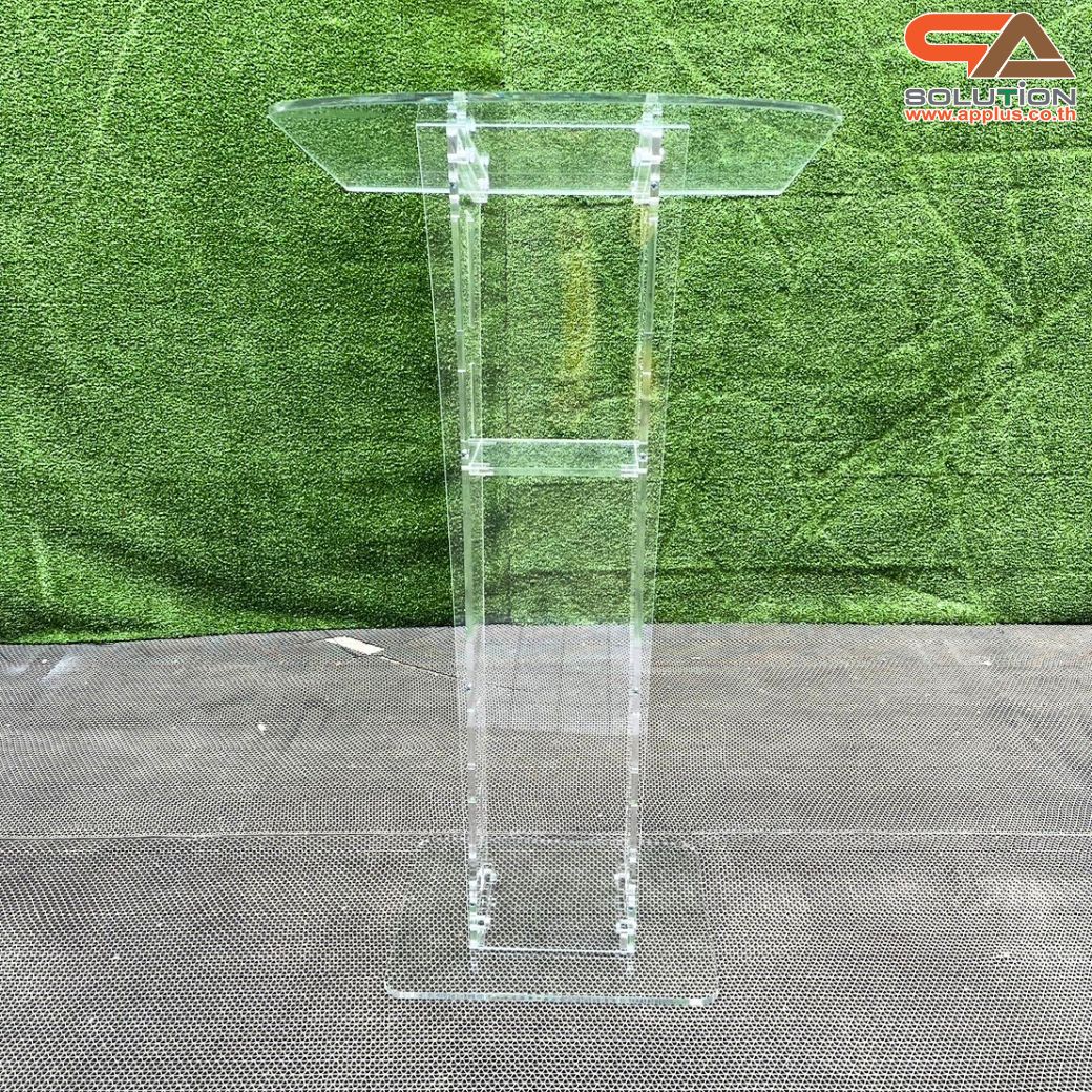 เช่าโพเดียมอะคริลิคใส TOPเอียง พร้อมกันตก ขนาด (W)60 x (L)45 x (H) 113 ซม. อะคริลิคใสหนา 10 มม.