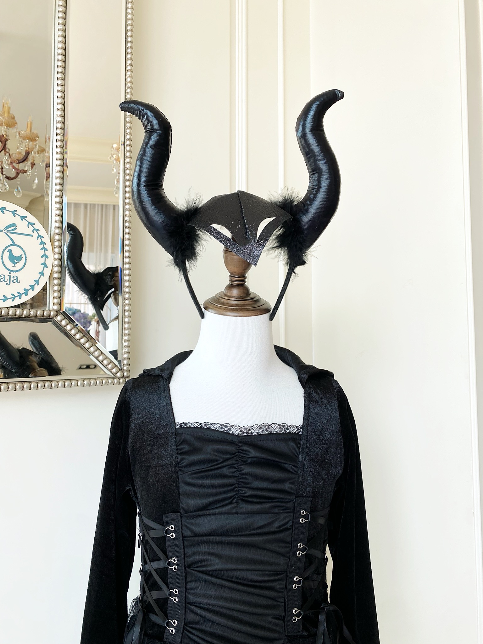 (HW) ชุดฮาโลวีน&คอสเพลย์สีดำมีฮู้ด พร้อมที่คาดผมเขามาเลฟิเซนต์ (Maleficent)