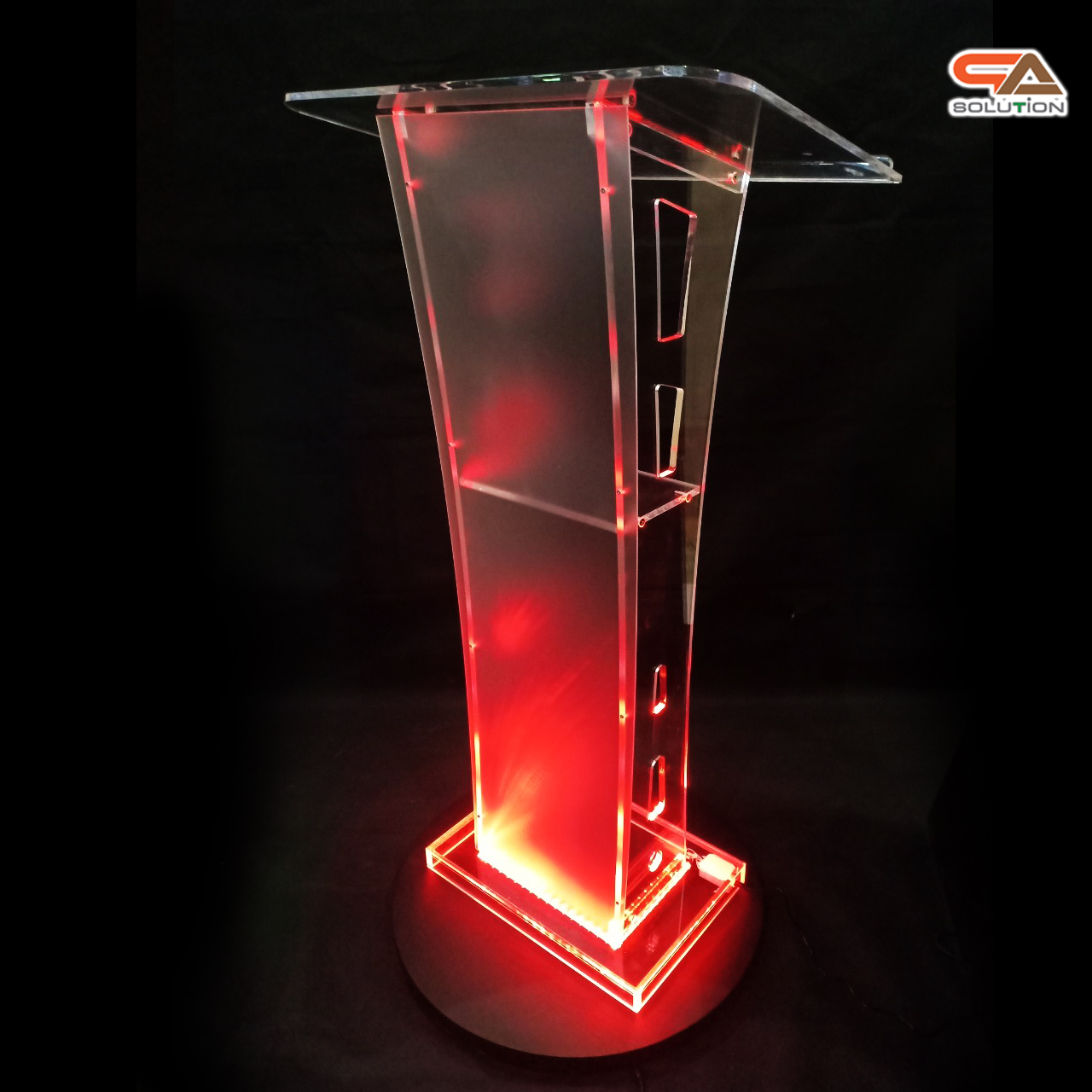 โพเดียมอะคริลิค เรืองแสงLED เปลี่ยนสีได้ พร้อมรีโมท TOP เอียงพร้อมกันตก ขนาด(W)60 x (L)40 x (H)114 cm.