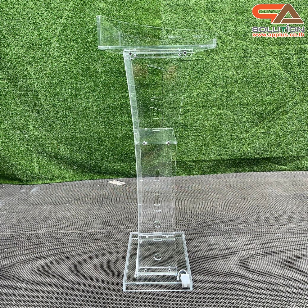 โพเดียมอะคริลิค เรืองแสงไฟ LED พร้อมรีโมทคอนโทรล รุ่น LED-03 ขนาด (W) 60 x (L) 40 x (H) 113 ซม.