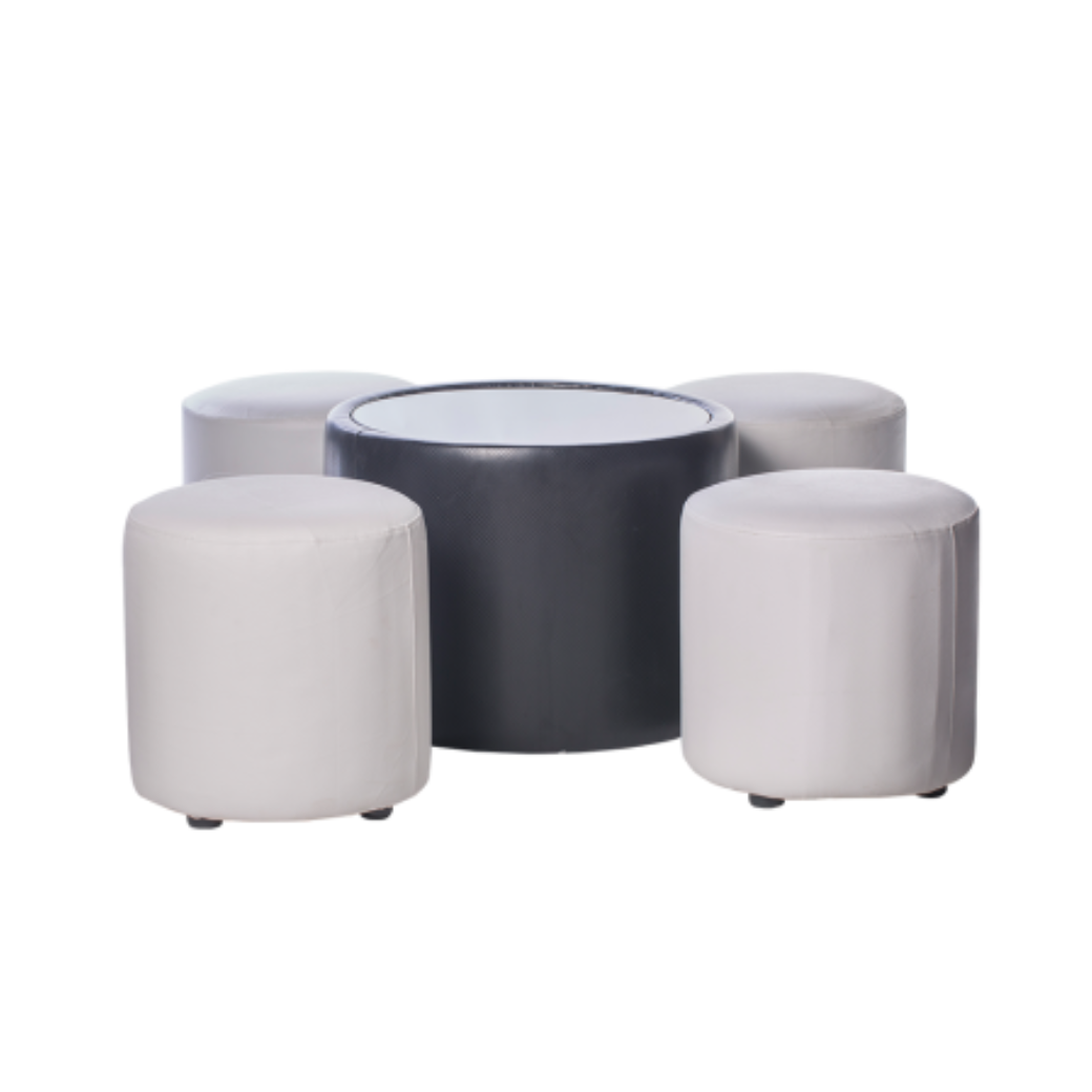 เช่าชุดโต๊ะทรงกลม หุ้มหนังทั้งตัว TOP กระจก พร้อมเก้าอี้ 4 ตัว (เก้าอี้มีหลายแบบให้เลือก)