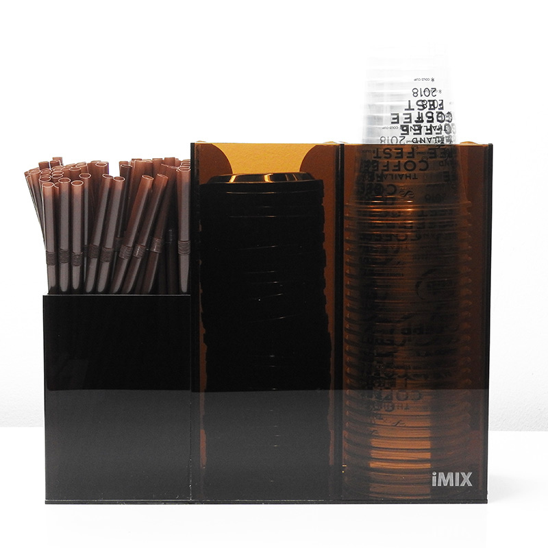 2 compartments for coffee cups and 1 holder for tubes, 2 half acrylic boxes,