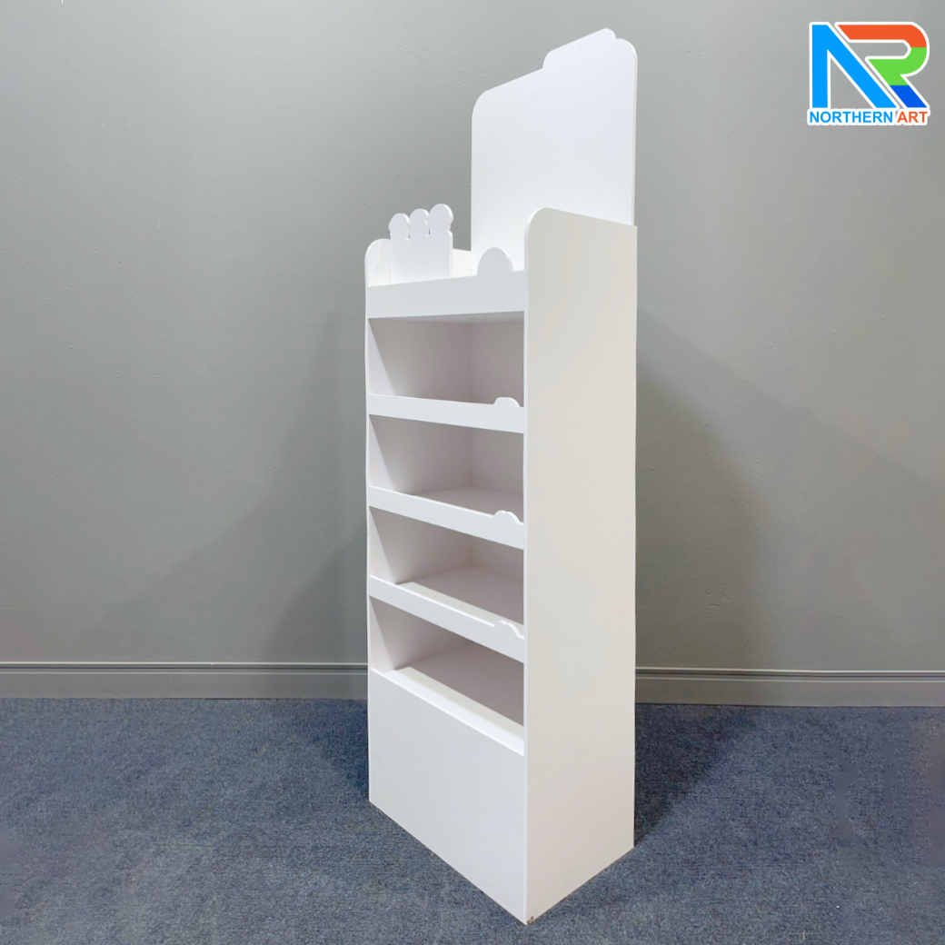 ชั้นวางสินค้าพลาสวูด 5 ชั้น ขนาด (W)46.6 x (D)30 x (H)152.5 cm. พร้อมงานพิมพ์ พลาสวูดหนา 8 มม. สั่งผลิตตามแบบ