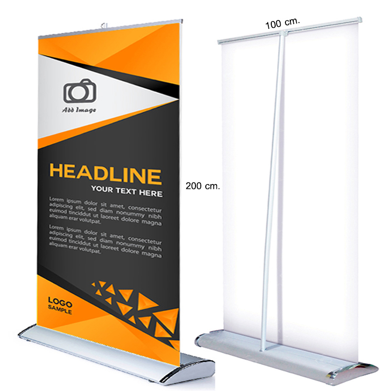 ROLL UP PREMIUM โรลอัพ ขนาด 100x200 ซม. รุ่นพรีเมี่ยม (หยดน้ำ) 1 หน้า วัสดุอะลูมิเนียมอย่างดี ม้วนเก็บได้ง่าย ฐานกว้าง แข็งแรง