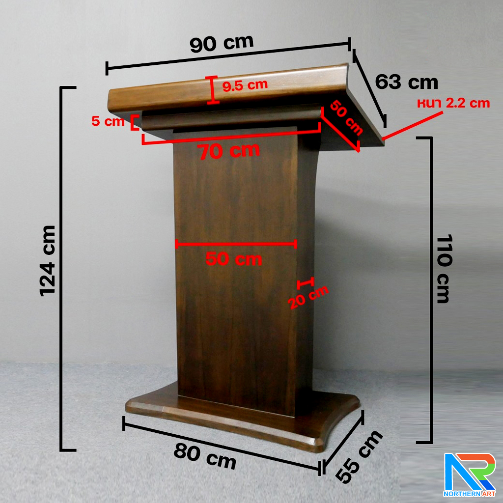 โพเดียมไม้ ยืนคู่ TOP เอียง สีโอ๊ค ขนาด (W)90 x (L)55 x (H)124 cm.