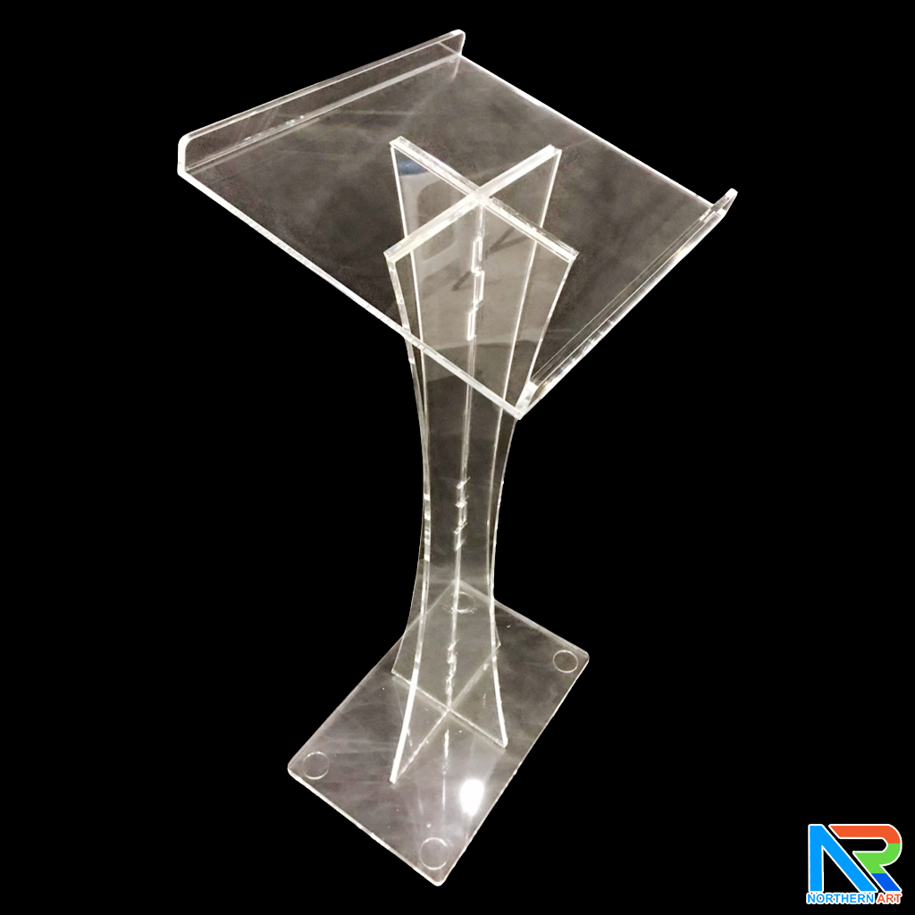 โพเดียม อะคริลิคใส AC-03 ขนาด (W)50 x (L)44 x (L)120 cm. TOP เอียงพร้อมกันตก วัสดุอะคริลิคใส หนา 10-20 มม.