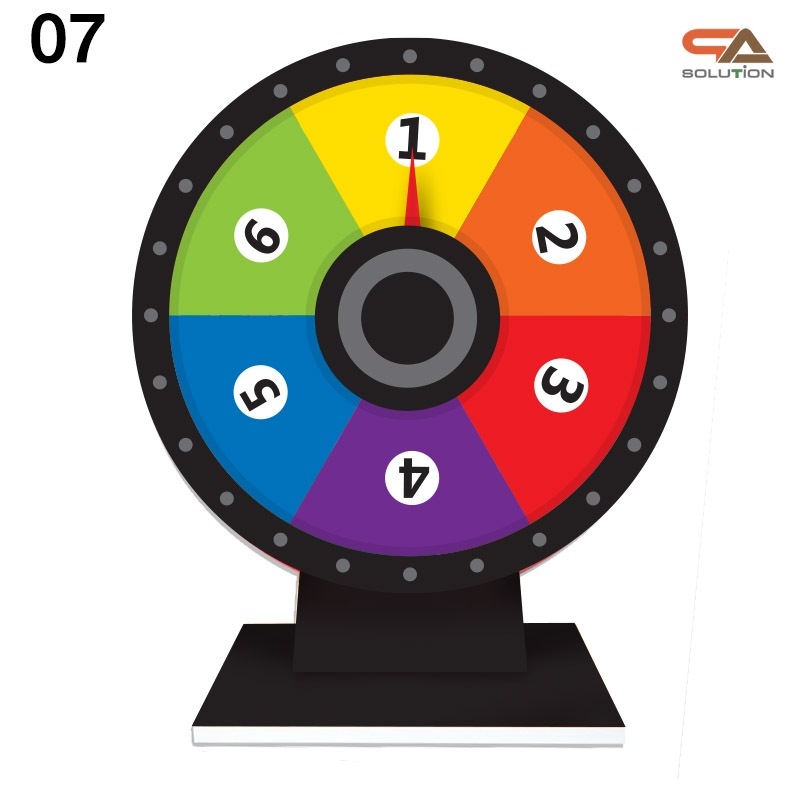 เกมส์วงล้อตั้งโต๊ะ ขนาดวงล้อ 40 ซม. สูง 56 ซม. วัสดุพลาสวูดสีขาว หนา 8-15 มม. ถอดประกอบได้