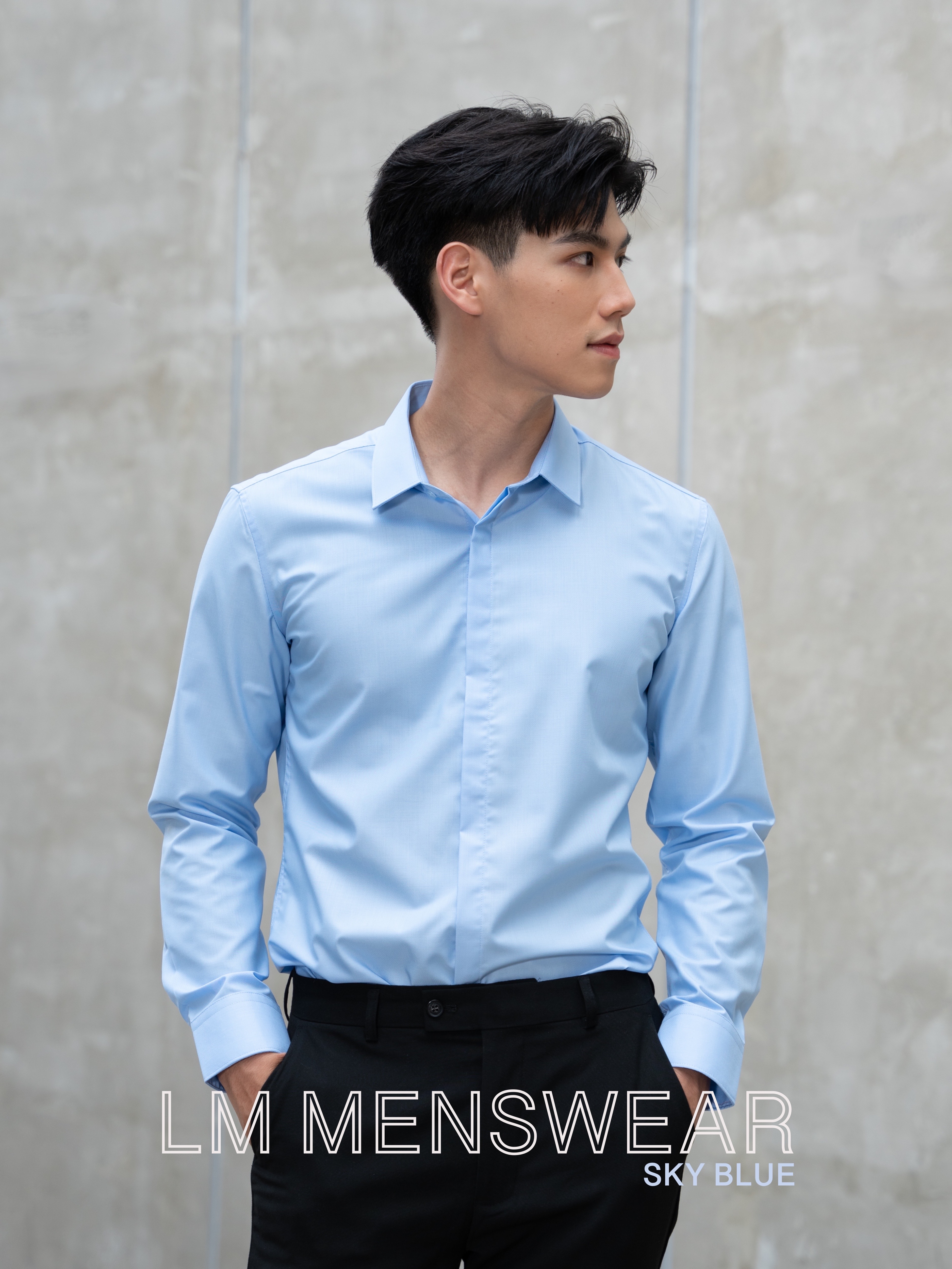 เสื้อเชิ้ตคอปกธรรมดา ซ่อนกระดุม สีฟ้า (Sky Blue Shirt - Standard Collar - Hidden Button)