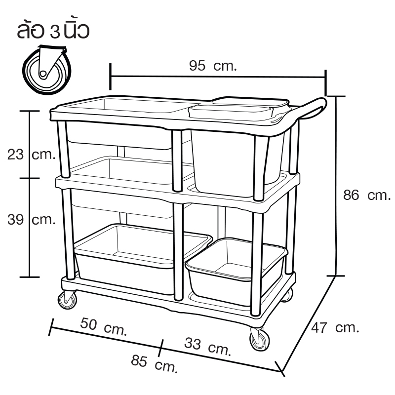 รถเข็นเก็บจานพลาสติก สำหรับพนักงานเคลียร์โต๊ะอาหาร 1403-024