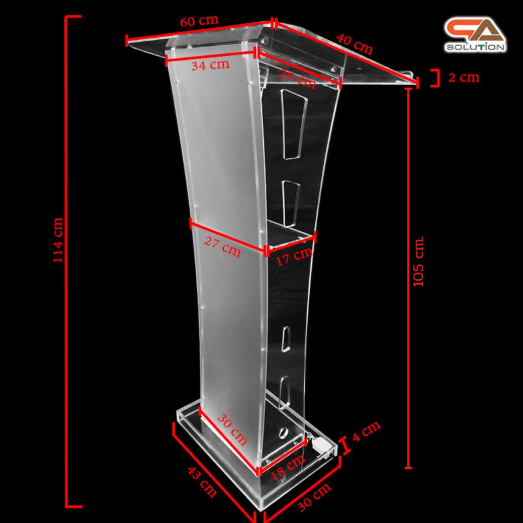 โพเดียมอะคริลิค เรืองแสงLED เปลี่ยนสีได้ พร้อมรีโมท TOP เอียงพร้อมกันตก ขนาด(W)60 x (L)40 x (H)114 cm.