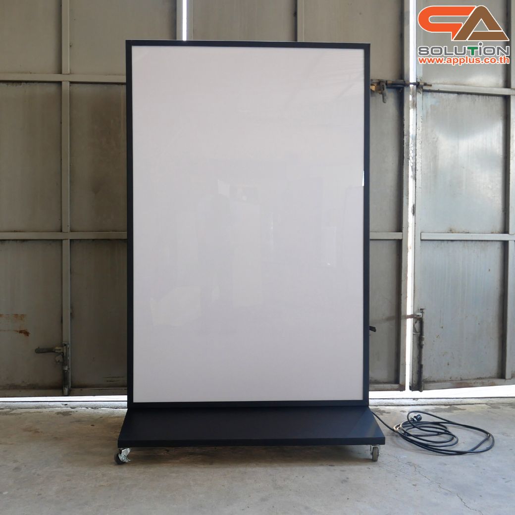 ตู้ไฟ LED ตั้งพื้น มีล้อเลื่อน ขนาด 100x150 cm.พร้อมแผ่นอะคริลิค 2 แผ่น โชว์งานพิมพ์ 2 ด้าน เหมาะกับภายนอกอาคาร