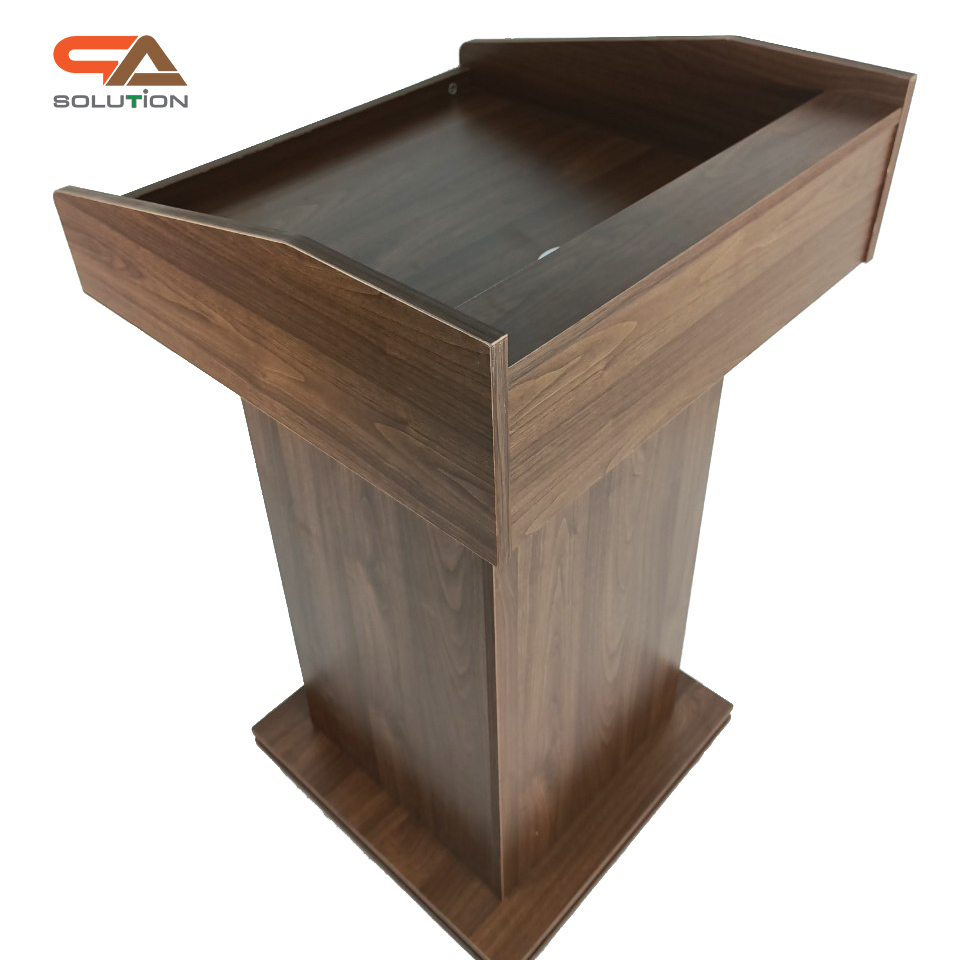 โพเดียมให้เช่า สีโอ๊ค โพเดียมไม้MDF ปิดผิวลายไม้สีบีช ทันสมัย พร้อมบริการรับ-ส่ง กทมฯและปริมณฑล