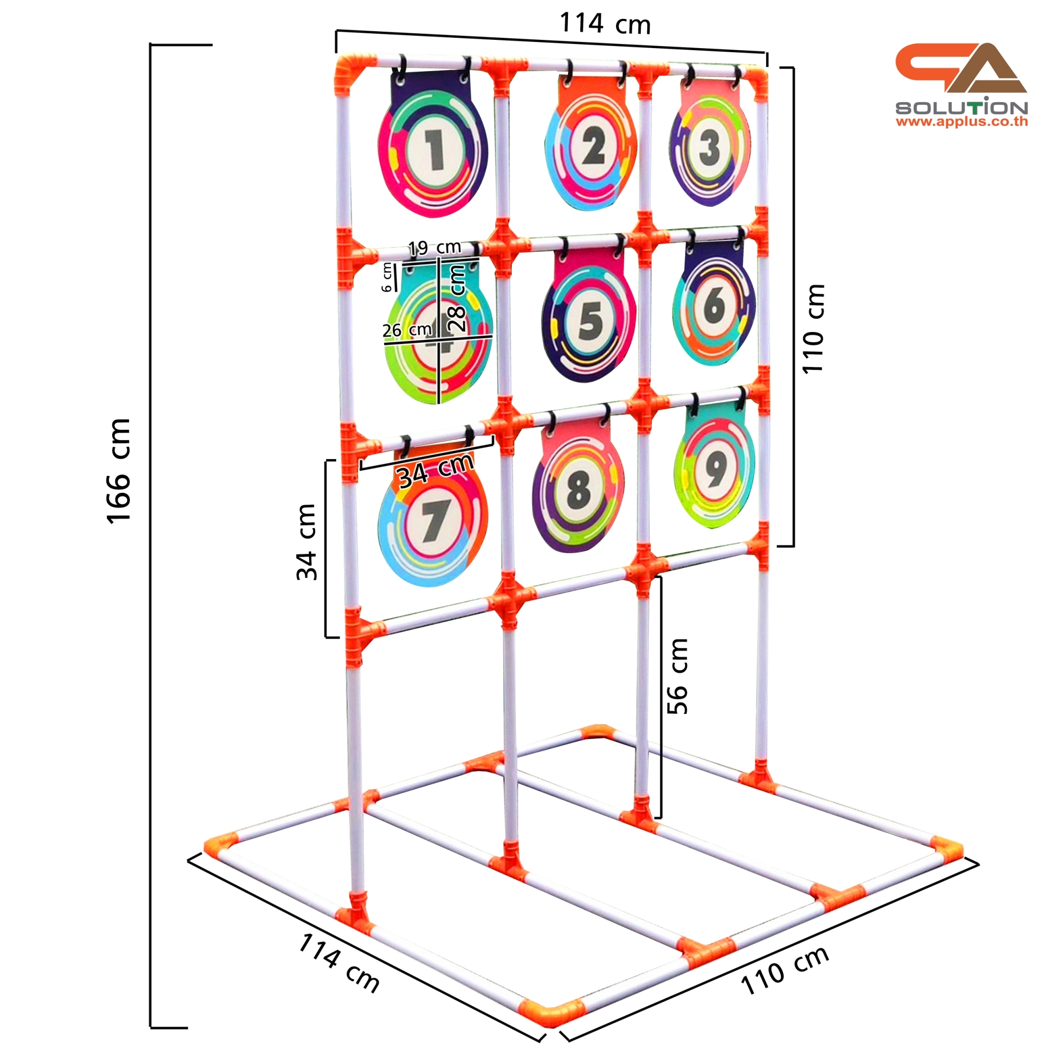 เกมส์จานร่อน ขนาด (W)110 x (D)114 x (H)166 cm. โครงพลาสติก ถอดประกอบได้ พร้อมกระเป๋าใส่อุปกรณ์ 1 ใบ